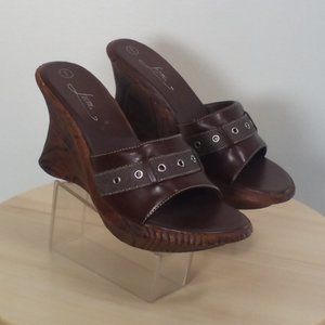 Womens Brown Mules Sz 7 Shoes Sandals Slip Ons Wedge Platform Wedding Dance